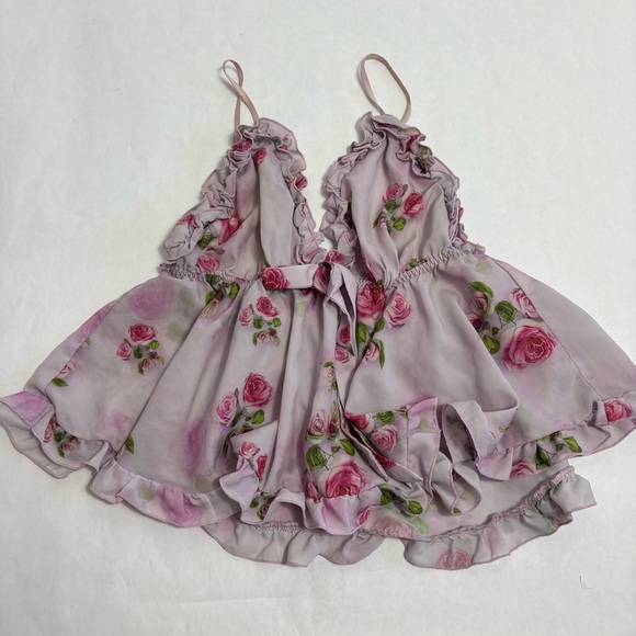 Floral lavender pink ruffle sleep set - Picture 2 of 5